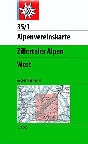Zillertaler Alpen, West: Topographische Karte 1:25.000 mit Wegmarkierungen und Skirouten (Alpenvereinskarten)
