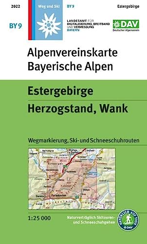 Estergebirge, Herzogstand, Wank: Topographische Karte 1:25.000 mit Wegmarkierung, Ski- und Schneeschuhrouten (Alpenvereinskarten)