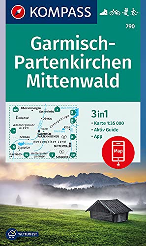 KOMPASS Wanderkarte Garmisch-Partenkirchen, Mittenwald: 3in1 Wanderkarte 1:35000 mit Aktiv Guide inklusive Karte zur offline Verwendung in der ... Langlaufen. (KOMPASS-Wanderkarten, Band 790)