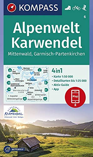 KOMPASS Wanderkarte Alpenwelt Karwendel Mittenwald, Garmisch-Partenkirchen: 4in1 Wanderkarte 1:50000 mit Aktiv Guide und Detailkarten inklusive Karte ... Skitouren. (KOMPASS-Wanderkarten, Band 6)