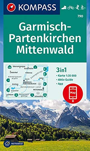 KOMPASS Wanderkarte 790 Garmisch-Partenkirchen, Mittenwald 1:35.000: 3in1 Wanderkarte mit Aktiv Guide inklusive Karte zur offline Verwendung in der KOMPASS-App. Fahrradfahren. Skitouren. Langlaufen.
