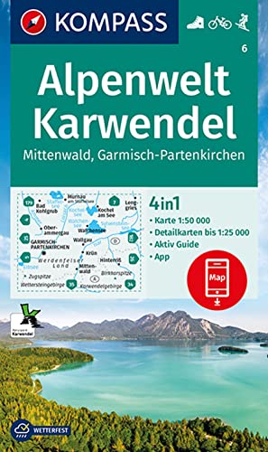 KOMPASS Wanderkarte 6 Alpenwelt Karwendel Mittenwald, Garmisch-Partenkirchen: 4in1 Wanderkarte 1:50000 mit Aktiv Guide und Detailkarten inklusive ... Skitouren. (KOMPASS-Wanderkarten, Band 6)