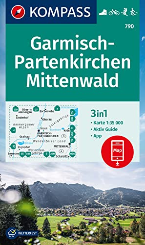 KOMPASS Wanderkarte 790 Garmisch-Partenkirchen, Mittenwald 1:35.000: 3in1 Wanderkarte, mit Aktiv Guide inklusive Karte zur offline Verwendung in der KOMPASS-App. Fahrradfahren. Skitouren. Langlaufen.