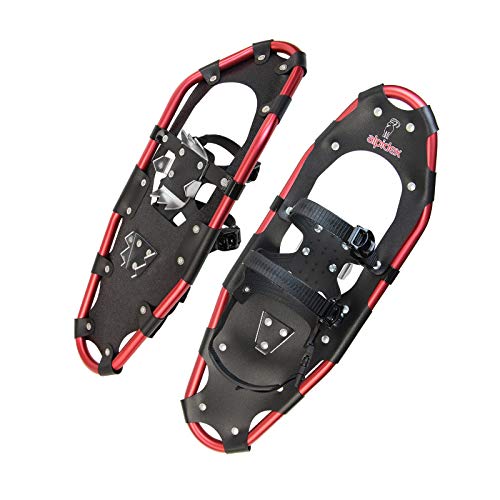 ALPIDEX Schneeschuhe Aluminium Rahmen Damen Herren ab Schuhgröße 36 bis 135 kg Ratschenbindung Tragetasche, Farbe:Black/Red 25