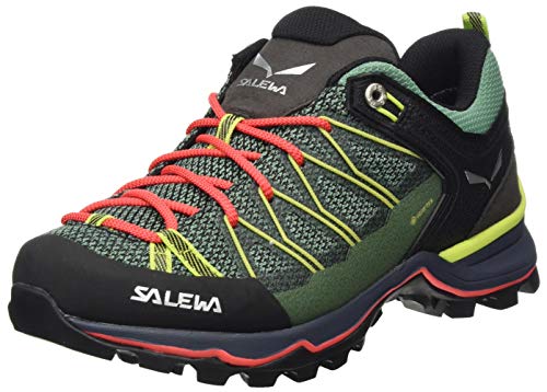 Salewa WS Mountain Trainer Lite Gore-TEX Damen Trekking- & Wanderstiefel, Grün (Feld Green/Fluo Coral), 40.5 EU