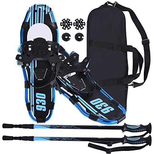 Schneeschuhe Leichtgewichtige Aluminium Rolling Terrain Blaue Schneeschuhe mit verstellbaren Trekkingstöcken und Tragetasche Schneeschuhtasche für Winterwanderungen - Blau (76,2 cm)