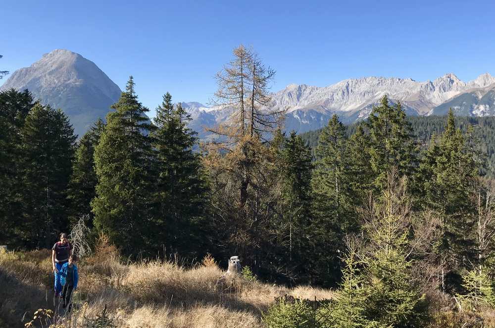 Wandern mit Kindern in Seefeld: Die Aussicht vom Brunschkopf auf das Wettersteingebirge