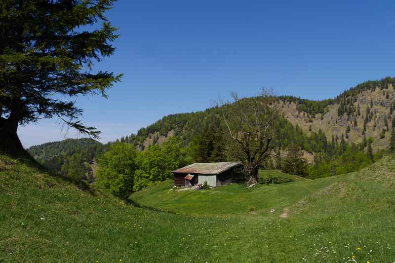 Die eher verfallene Hütte auf der Hochalm - aber in schönster Lage