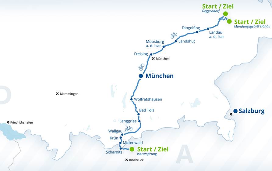 Die Isar Radweg Karte - von der Quelle bis zur Mündung, Quelle: www.isarradweg.de