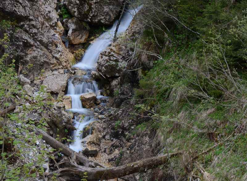 Rund 15 Minuten unterhalb der Koglmoosalm: Die Schlucht mit den Wasserfällen