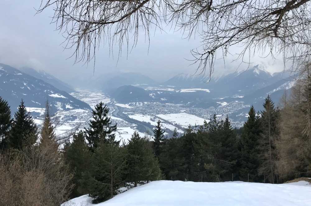 Der schöne Inntalblick ist leider von den Schneewolken verhüllt