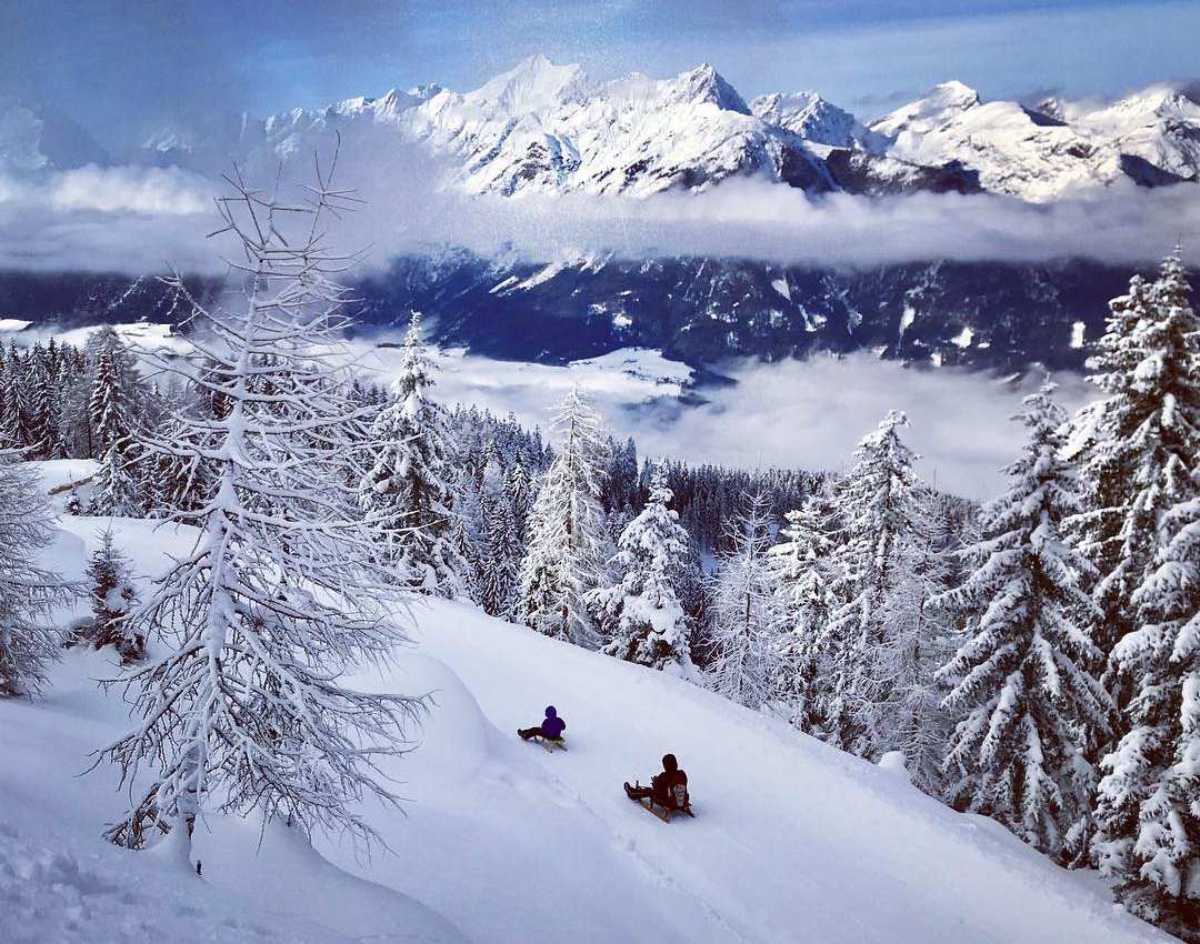 Im Winter mit dem Schlitten auf der Rodelbahn im Karwendelgebirge