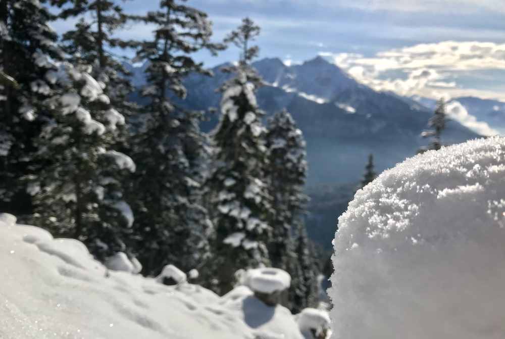 Schöne Winterstimmung im frischen Pulverschnee - hinten das Karwendel