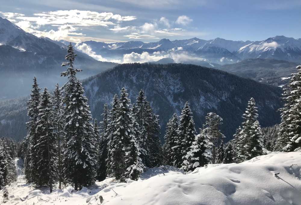 Diese Aussicht hatte ich auf das Karwendel bei meiner Winterwanderung in Leutasch