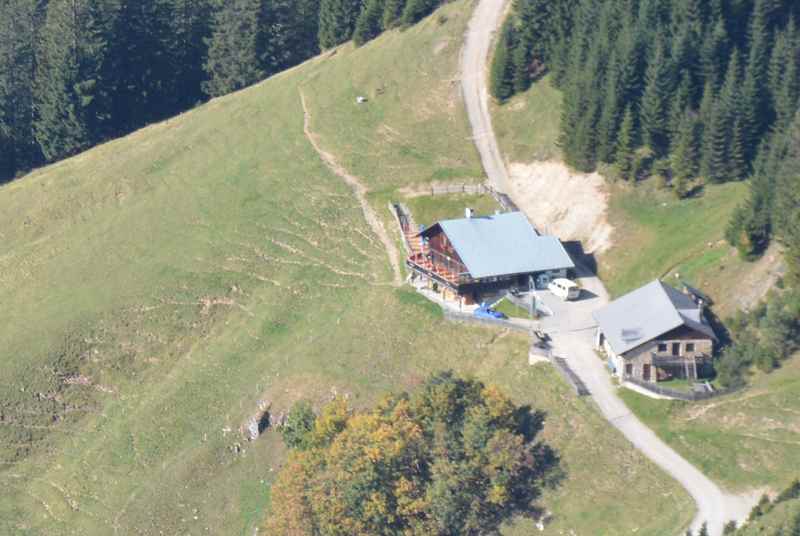 Die Thaurer Alm in Innsbruck, eine Forststraße führt zur Alm im Karwendel