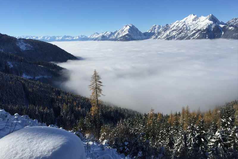 Dieses schöne Panorama auf´s Karwendel begleitet auf dem Weg zur Proxenalm