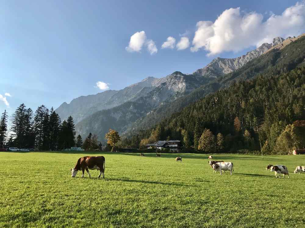 Vomperberg mit Blick auf das Karwendel: Das sonnige Plateau ist schön zum Wandern, vorbei an Kapellen und Bauernhöfen 