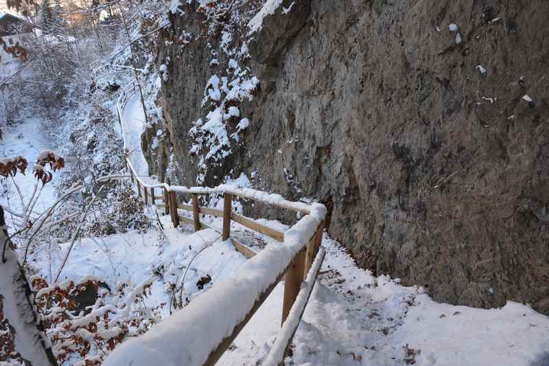 Bucher Wasserfall winterwandern: Der verschneite Wandersteig zum Wasserfall in Tirol