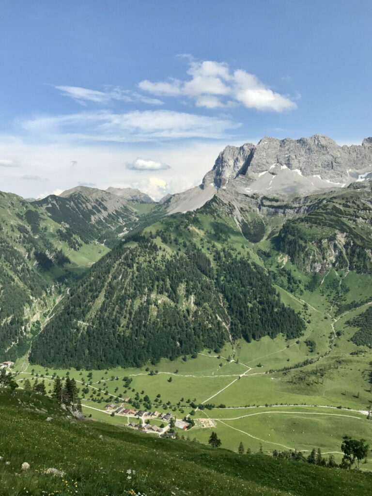 Die Eng von oben gesehen - unten im Almboden die Engalm, darüber die Lamsenspitze