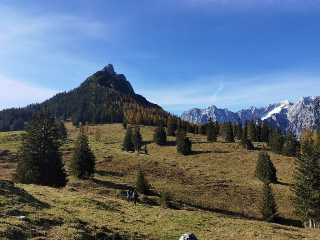 Links im Bild - der Hundskopf, erreichbar auf einem Steig ab der Mautstrasse Hinterhornalm, Gnadenwald