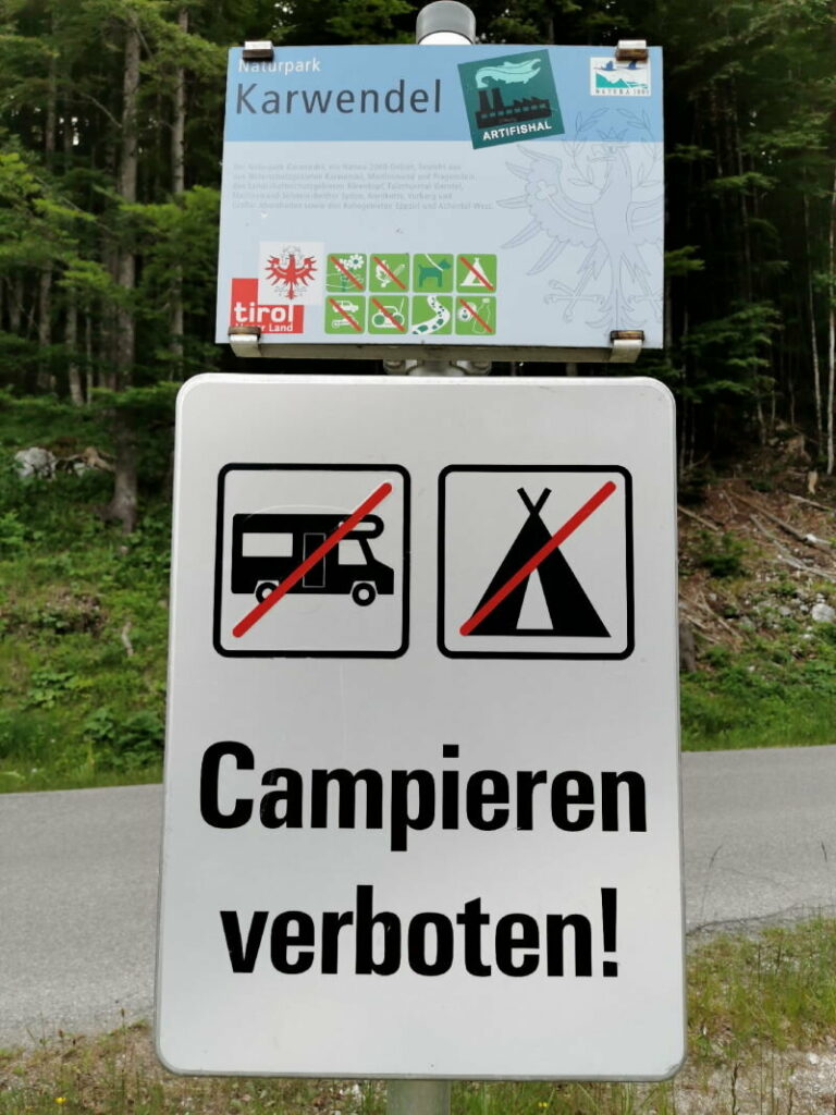 Karwendel Camping - im Naturpark ausnahmslos verboten